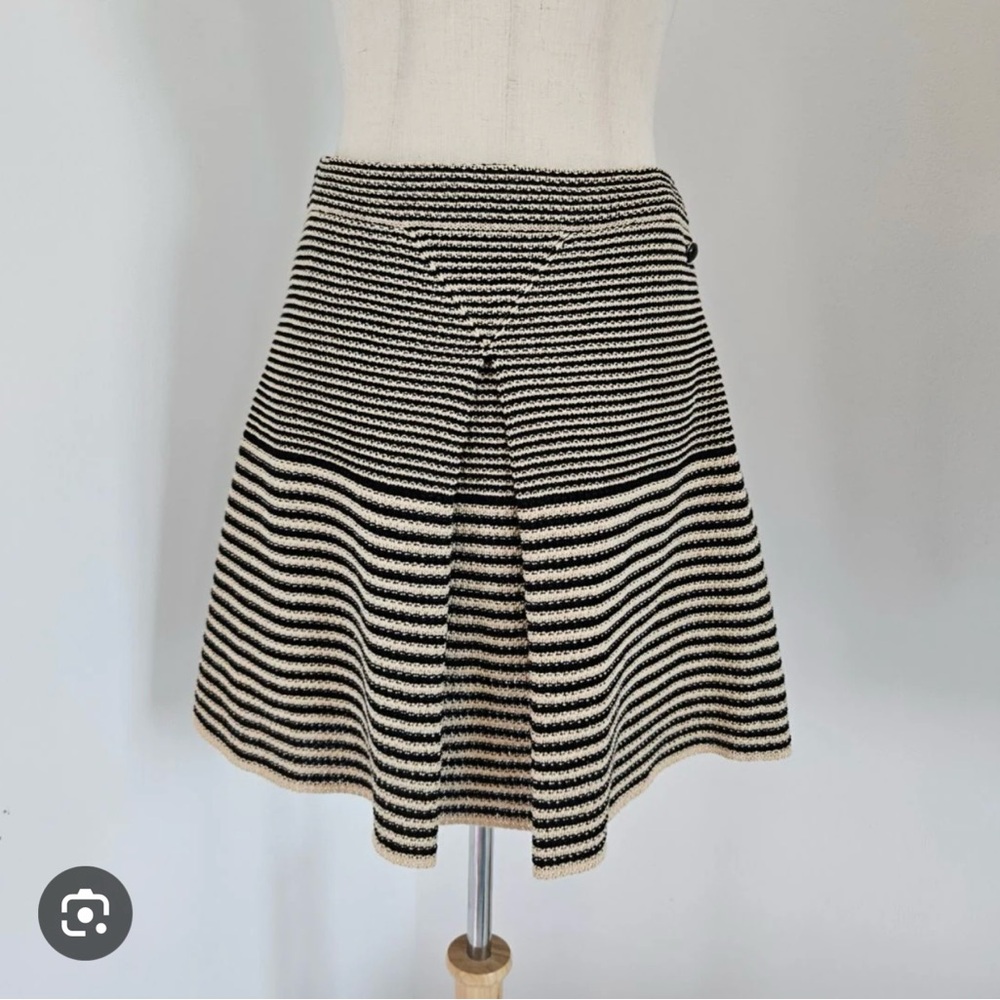 CHANEL Black and Cream Striped A-Line Skirt Sz 38
